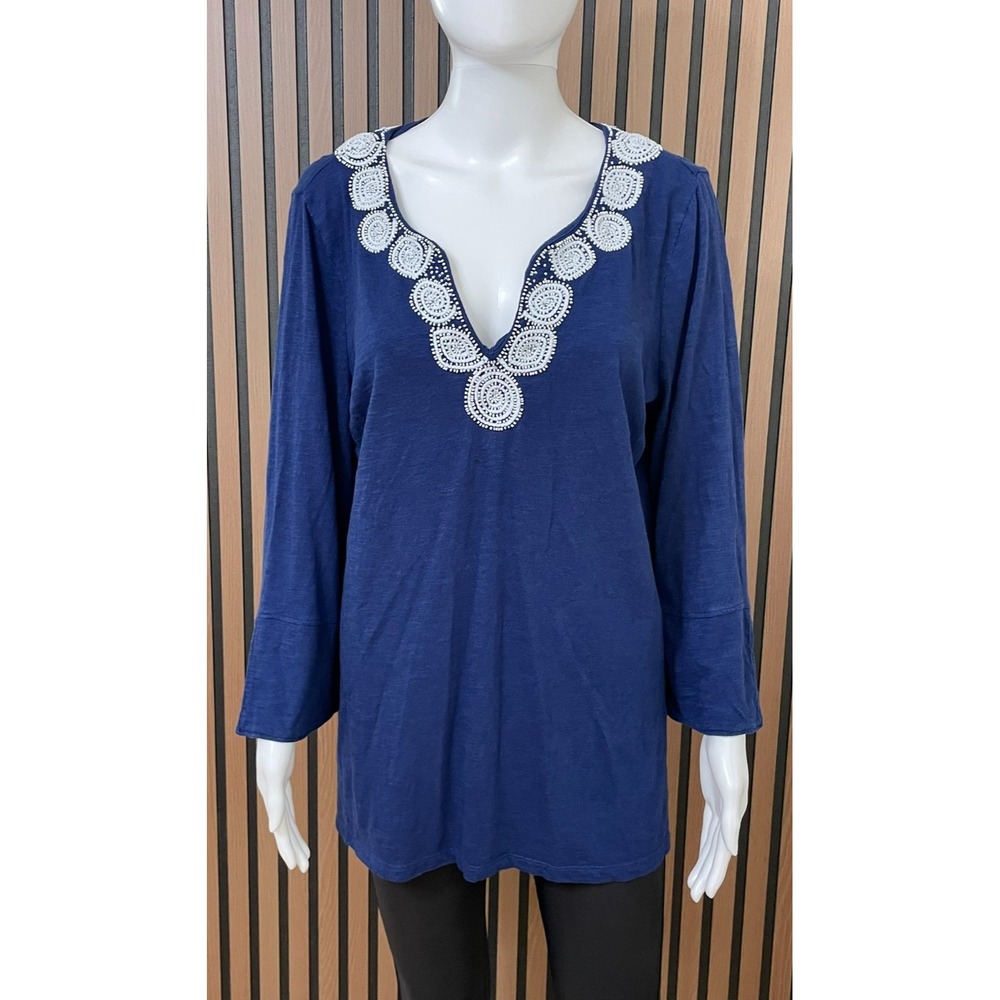 Tommy Bahama Keira Isle Of Bliss Women's M Blue Blouse Cotton Blend Tunic Boho
